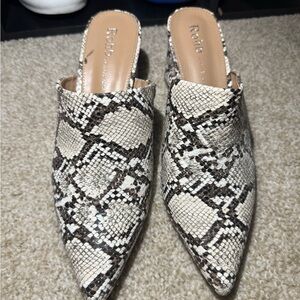Snakeskin Patterned Mules - Black and Cream